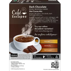 Cafe Escapes Dark Chocolate Hot Cocoa, Keurig K-Cup Pod, 96/Carton (6802CT)