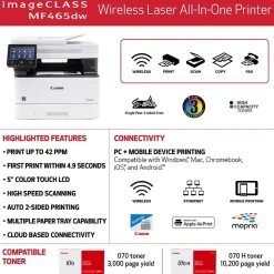 Canon ImageCLASS MF465dw Wireless Black & White Laser Printer, All-In-One, Print, Scan, Copy, Fax (5951C005)