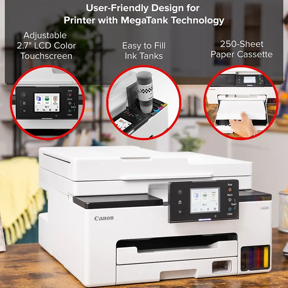 Canon MAXIFY GX2020 Wireless Color Inkjet Printer, All-In-One, Print, Scan, Copy, Fax (GX2020)