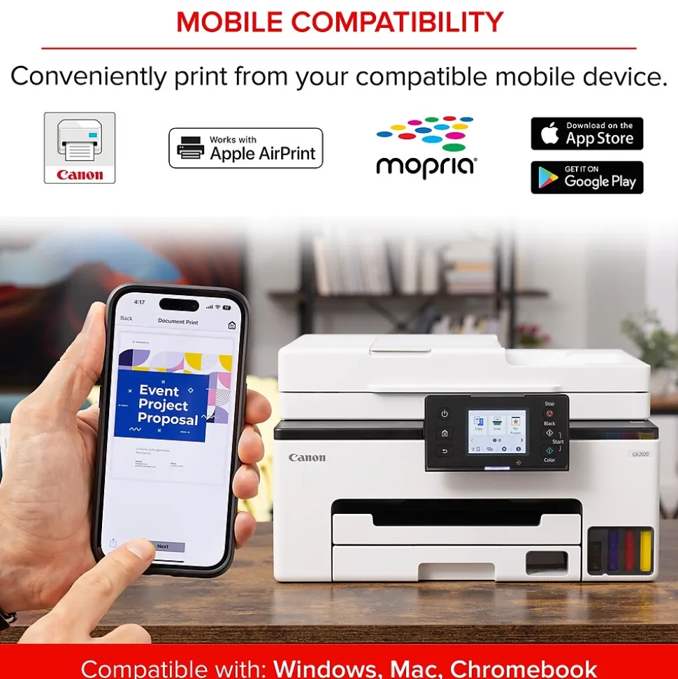 Canon MAXIFY GX2020 Wireless Color Inkjet Printer, All-In-One, Print, Scan, Copy, Fax (GX2020)