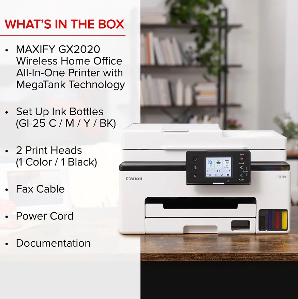 Canon MAXIFY GX2020 Wireless Color Inkjet Printer, All-In-One, Print, Scan, Copy, Fax (GX2020)