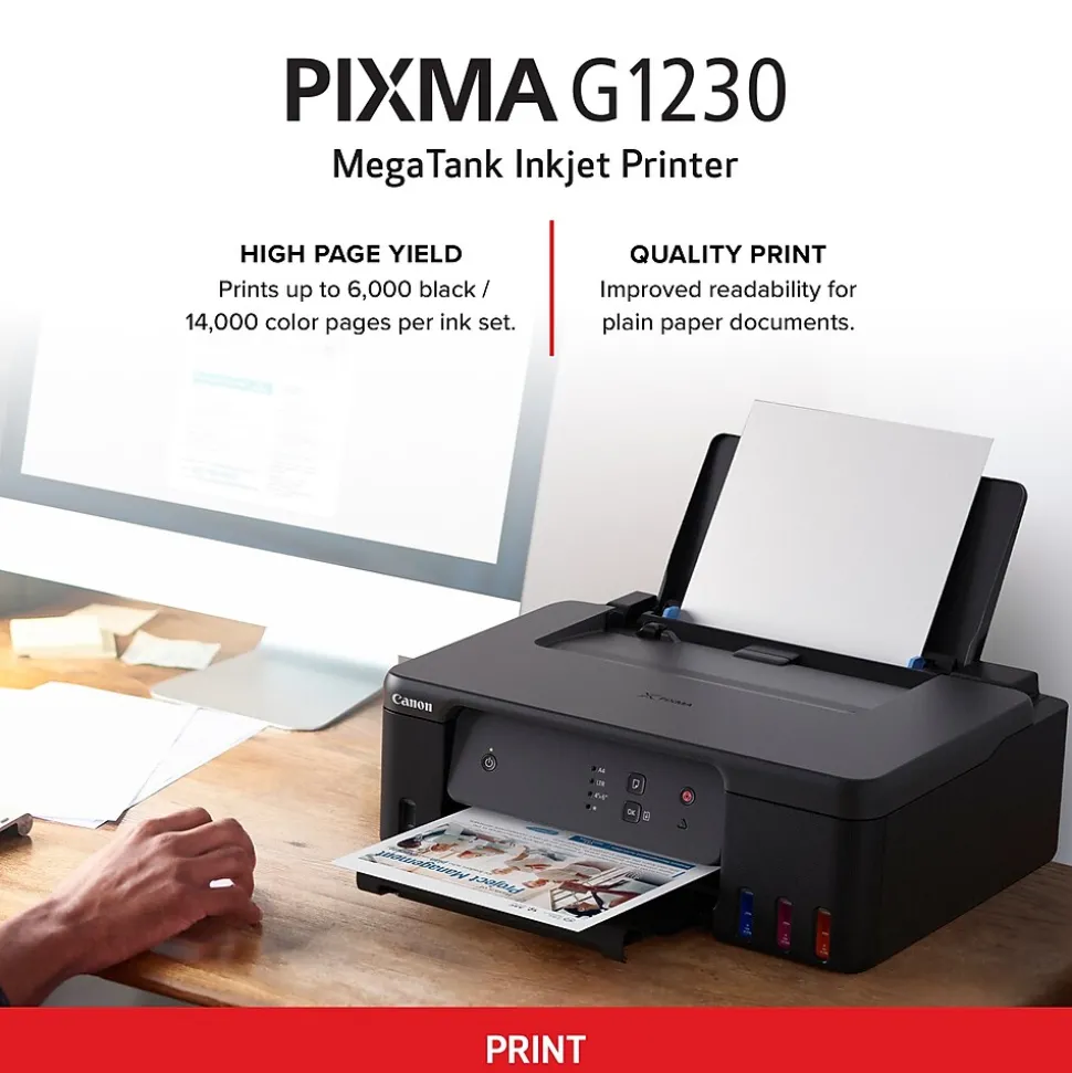 Canon PIXMA G1230 Color Inkjet Printer, Single-Function Supertank, Print (PIXMA G1230)