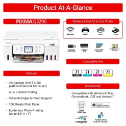 Canon PIXMA G3290 Wireless Color Inkjet Printer, All-In-One Supertank, Print, Scan, Copy (6706C002)