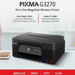 Canon PIXMA MegaTank G3270 BK Wireless Color Inkjet Printer, All-In-One Supertank, Print, Scan, Copy (G3270 BK)