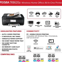 Canon PIXMA TR8620a Wireless Color Inkjet Printer, All-In-One, Print, Scan, Copy, Fax (TR8620A)