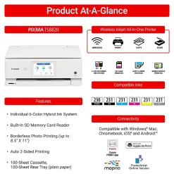 Canon PIXMA TS8820 Wireless Color Inkjet Printer, All-In-One, Print, Scan, Copy (6793C022)