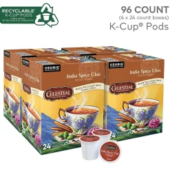 Celestial Seasonings India Spice Chai Herbal Tea, Keurig® K-Cup® Pods, 96/Carton (14738)