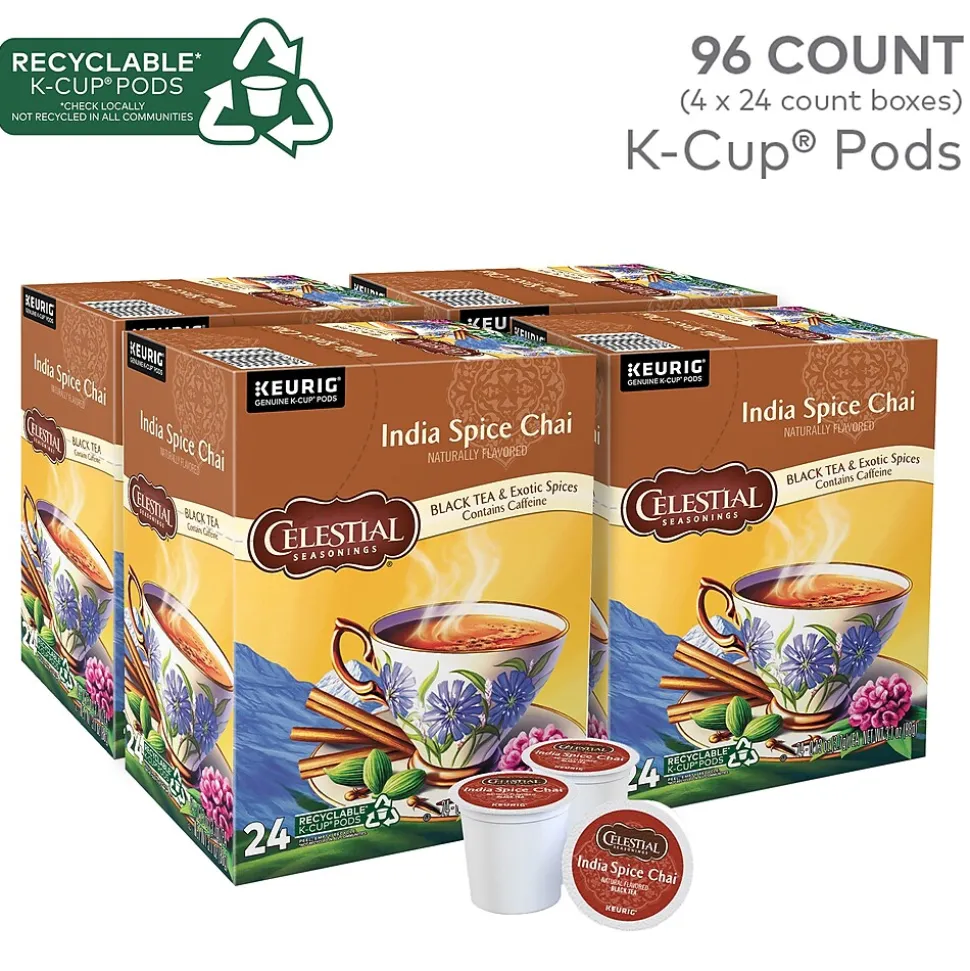 Celestial Seasonings India Spice Chai Herbal Tea, Keurig® K-Cup® Pods, 96/Carton (14738)