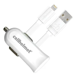 cellhelmet 2.4-Amp Single-USB Car Charger with USB-A to Lightning Flat Cable, 3 Feet (CAR-2.4/1+F-LIGHT-3-W)