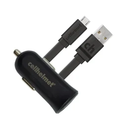 cellhelmet 2.4-Amp Single-USB Car Charger with USB-A to Micro USB Flat Cable, 3 Feet (CAR-2.4/1+F-MICRO-3-B)