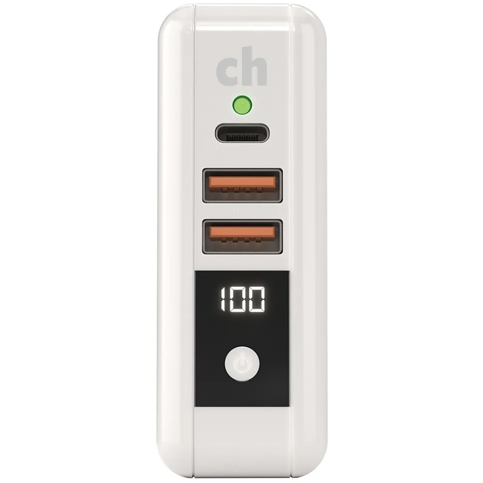 cellhelmet Multi-Charge Pro 8,000 mAh Power Bank and Qi Wireless Charger with 1 USB-C and 2 USB Outputs, White (CHQi-ALL)