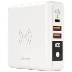 cellhelmet Multi-Charge Pro 8,000 mAh Power Bank and Qi Wireless Charger with 1 USB-C and 2 USB Outputs, White (CHQi-ALL)