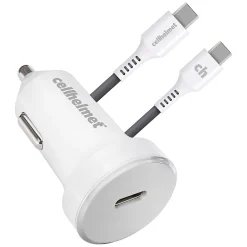 cellhelmet Single-USB Power Delivery Car Charger with USB-C to USB-C Round Cable, 3 ft., 25-Watt, White (CAR-PD-25W+R-C)