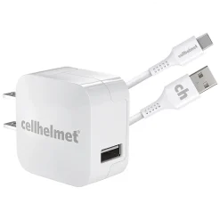 cellhelmet Single-USB Wall Charger with USB-C to USB-A Round Cable, 3 ft., 2.4-Amp, White (WALL-2.4+R-C-A-W)
