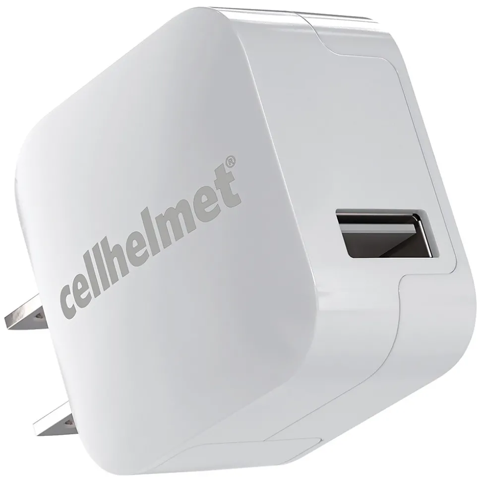 cellhelmet Single-USB Wall Charger with USB-C to USB-A Round Cable, 3 ft., 2.4-Amp, White (WALL-2.4+R-C-A-W)