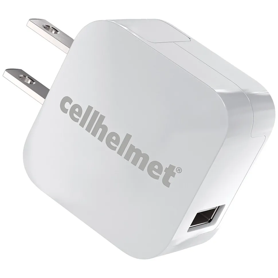 cellhelmet Single-USB Wall Charger with USB-C to USB-A Round Cable, 3 ft., 2.4-Amp, White (WALL-2.4+R-C-A-W)