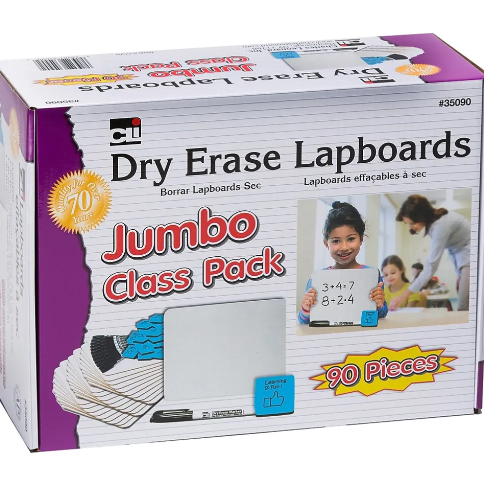 Charles Leonard Dry Erase Lap Board Jumbo Classroom Pack, 30 Boards, 30 Dry Erase Markers, 30 Multipurpose Erasers (CHL35090)