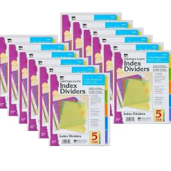 Charles Leonard Index Dividers, 5-Tab, Assorted Colors, 5 Per Pack, 12 Packs (CHL48500ST-12)