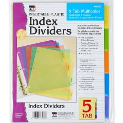 Charles Leonard Index Dividers, 5-Tab, Assorted Colors, 5 Per Pack, 12 Packs (CHL48500ST-12)
