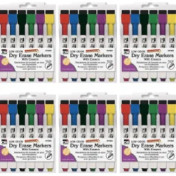 Charles Leonard Magnetic Dry Erase Markers with Erasers, Fine Tip, Assorted Colors, 6 Per Pack, 6 Packs (CHL47860-6)