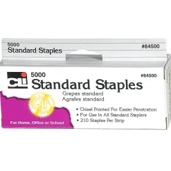 Charles Leonard Standard Staples, 1/4" Leg Length, 5000 Staples/Box, 20 Boxes (CHL84500-20)