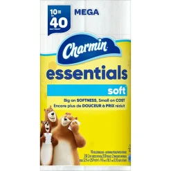 Charmin Essentials Soft Toilet Paper, 2-Ply, White, 330 Sheets/Roll, 10 Rolls/Pack, 3 Packs/Carton (04534)