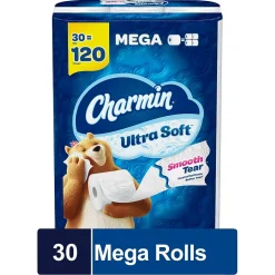 Charmin Ultra Soft Mega Toilet Paper, 2-Ply, White, 224 Sheets/Roll, 30 Rolls/Pack (01537)