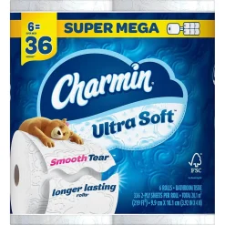 Charmin Ultra Soft Super Mega Toilet Paper, 2-Ply, White, 336 Sheets/Roll, 6 Rolls/Pack (08467)