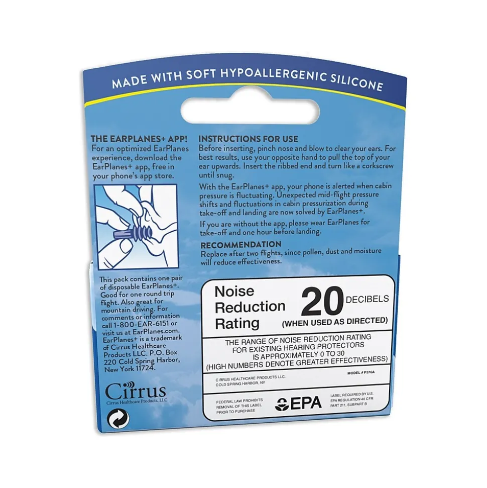Cirrus EarPlanes+ Cordless Earplugs, Blue (11201)