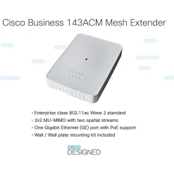 Cisco 100 802.11ac 2x2 Wave 2 Mesh Extender, Wall-Plug, Gray (CBW143ACM-B-NA)