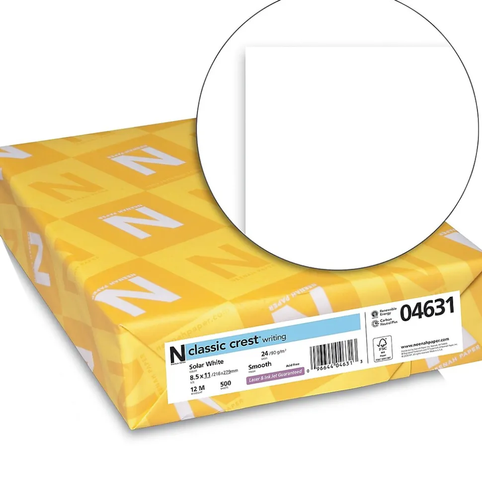 CLASSIC CREST® Writing Paper, 8 1/2" x 11", 24 lb., Smooth Finish, Solar White, 500/Ream (04631)