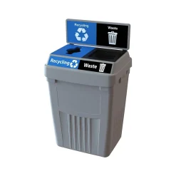 CleanRiver FlexE Plastic Trash & Recycling Bin Combo, 50 Gallon, Gray (FX50B-GY2-R-BE-W-BK)