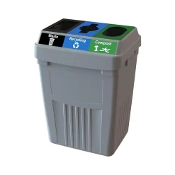 CleanRiver FlexE Plastic Trash & Recycling Bin Combo, 50 Gallon, Gray (FX50A-GY3-R-BE-W-BK-C-GN)