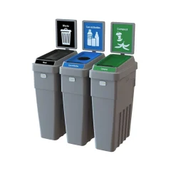 CleanRiver LeanStream Plastic Three-Stream Recycling Station, 69 Gallon, Gray (LS3B-002)