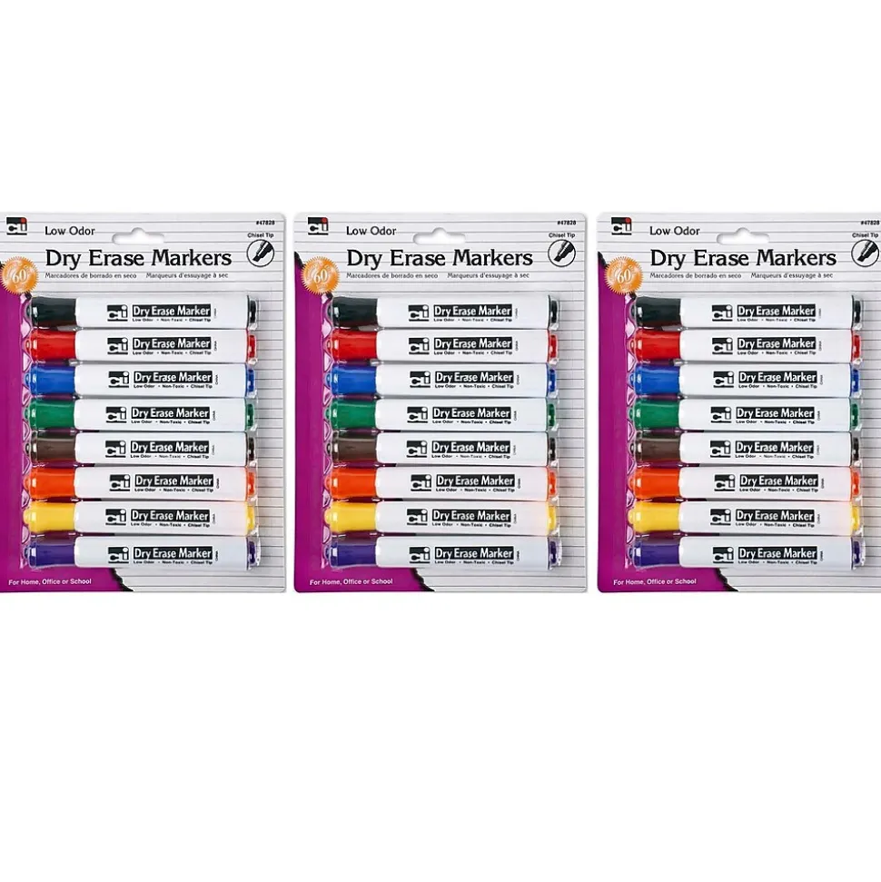 CLI Dry Erase Markers, Chisel Tip, Assorted, 8/Pack, 3 Packs (CHL47828-3)