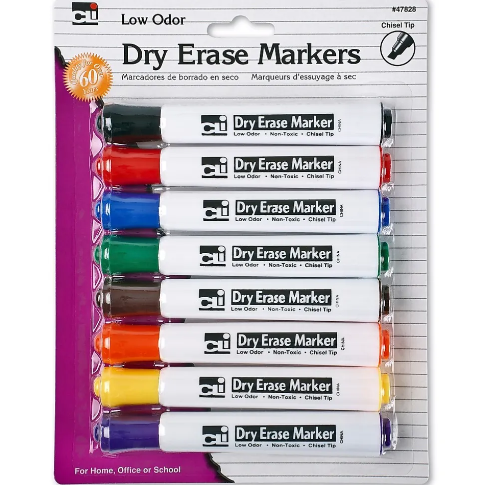 CLI Dry Erase Markers, Chisel Tip, Assorted, 8/Pack, 3 Packs (CHL47828-3)