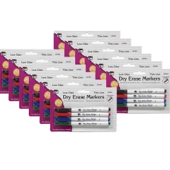 CLI Dry Erase Markers, Fine Point Tip, Assorted Colors, 4/Pack, 12 Packs (CHL47834-12)
