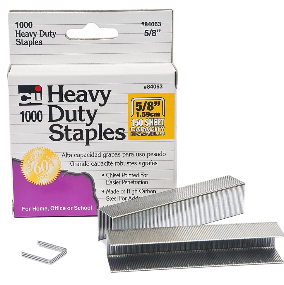 CLI Extra Heavy Duty Staples, 5/8" Leg Length, 1000/Pack, 6 Packs (CHL84063-6)