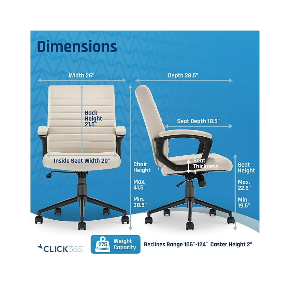 Click365 Transform 3.0 Ergonomic Vegan Leather Swivel Desk Chair, White (CCHR10008C)