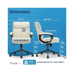 Click365 Transform 2.0 Ergonomic Bonded Leather Swivel Desk Chair, White (CCHR10007C)