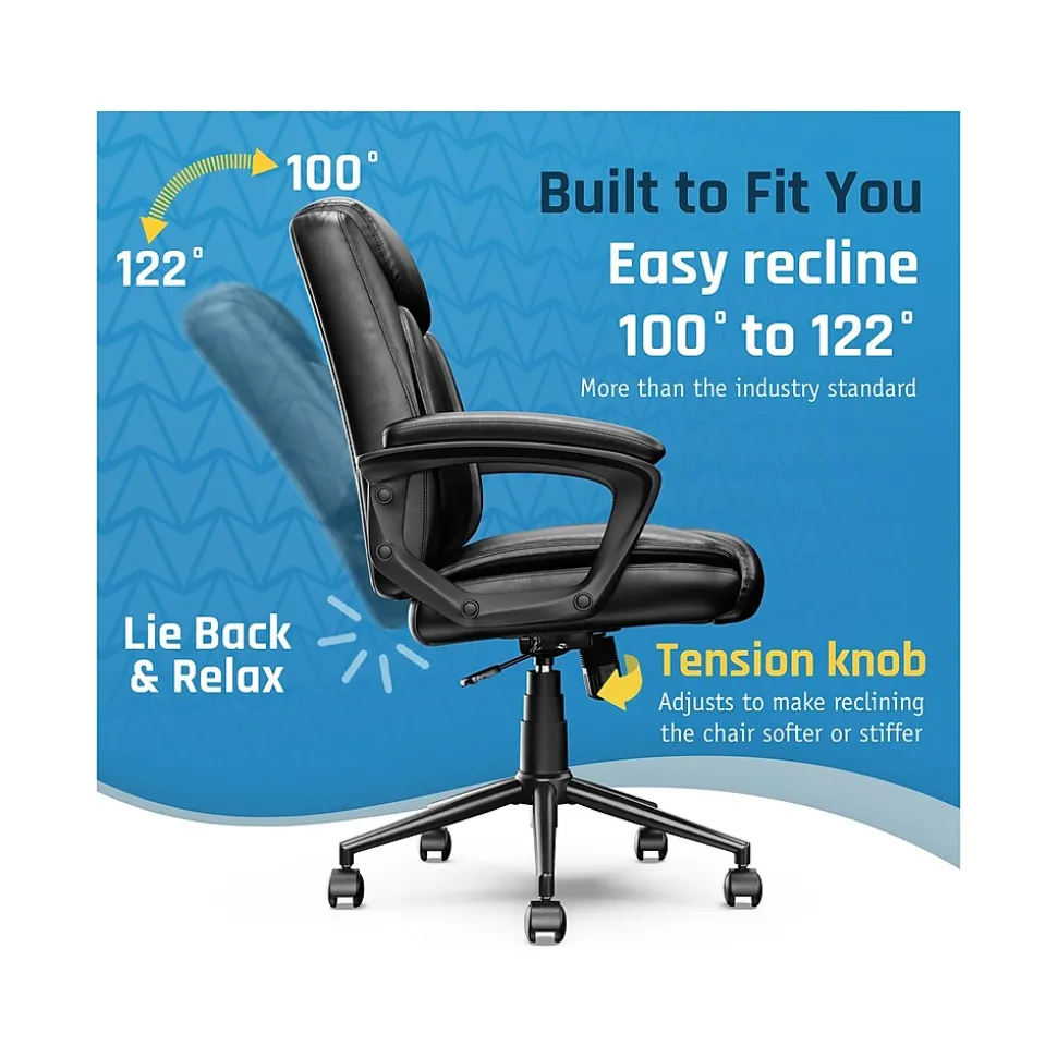 Click365 Transform 1.0 Ergonomic Bonded Leather Swivel Desk Chair, Black (CCHR10001B)