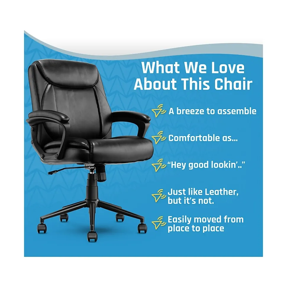 Click365 Transform 1.0 Ergonomic Bonded Leather Swivel Desk Chair, Black (CCHR10001B)