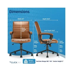 Click365 Transform 3.0 Ergonomic Bonded Leather Swivel Desk Chair, Cognac (CCHR10008A)