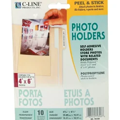 C-Line Peel & Stick Photo Holders for 3" x 5" & 4" x 6" Photos, Clear, 10/Pack (CLI70346)