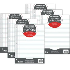 C-Line Reinforced Wide Ruled Filler Paper, 8" x 10.5", 3-Hole Punched, 100 Sheets/Pack, 6/Bundle (CLI21032-6)