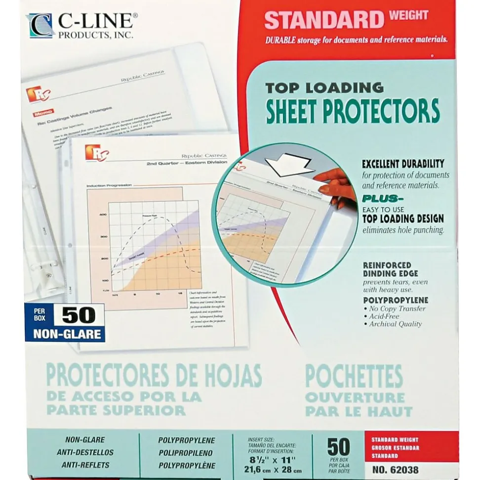 C-Line Standard Weight Sheet Protectors, 8-1/2" x 11", Clear, 50/Box (62038)