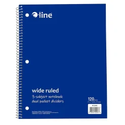 C-Line 3-Subject Notebooks, Wide Ruled, 120 Sheets, Assorted Colors, 3/Bundle (CLI22046-3)
