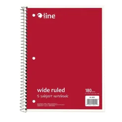 C-Line 5-Subject Subject Notebooks, Wide Ruled, 180 Sheets, Assorted Colors, 3/Bundle (CLI22051-3)