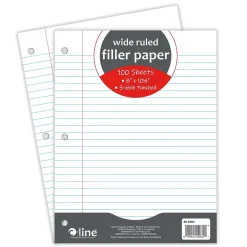 C-Line Wide Ruled Filler Paper, 8" x 10.5", 3-Hole Punched, 100 Sheets/Pack, 12/Bundle (CLI22032-12)
