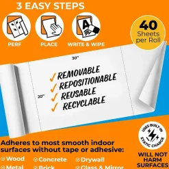 Cling-rite Removable Dry Erase Sheets Roll, 100' Roll, White (CGS1003CLINGRITE)